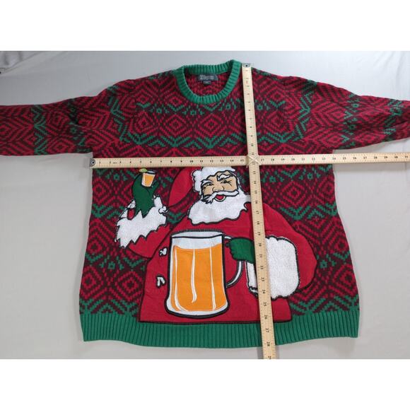33Degrees Santa Beer Pocket Ugly Christmas Sweater Red Green Mens XL Funny - Picture 6 of 11